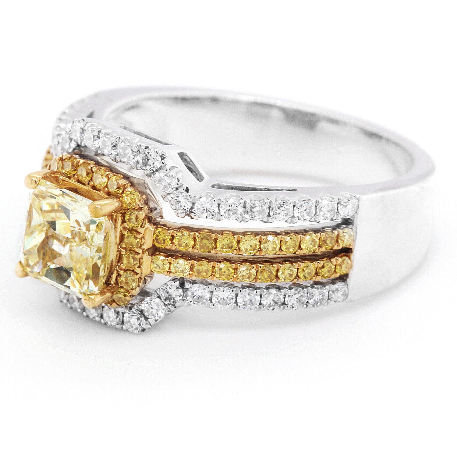 1.99tcw Fancy Yellow Diamond Radiant Cut Halo Ring in 18K White Gold